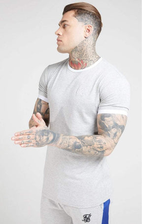 SikSilk - Inset Straight Hem Ringer Gym Tee – Grey Marl & White