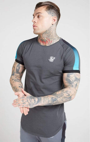 SikSilk - Inset Cuff Fade Panel Tech Tee - Slate
