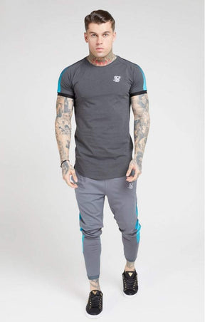 SikSilk - Inset Cuff Fade Panel Tech Tee - Slate
