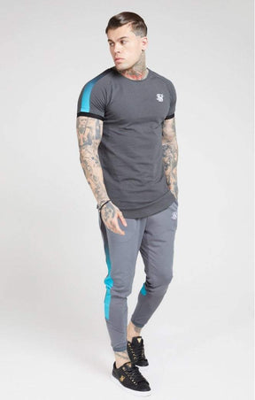 SikSilk - Inset Cuff Fade Panel Tech Tee - Slate