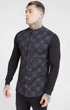 SikSilk - Muscle Fit Oxford Cotton Shirt - Black
