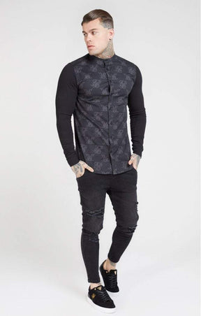 SikSilk - Muscle Fit Oxford Cotton Shirt - Black