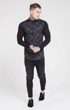 SikSilk - Muscle Fit Oxford Cotton Shirt - Black