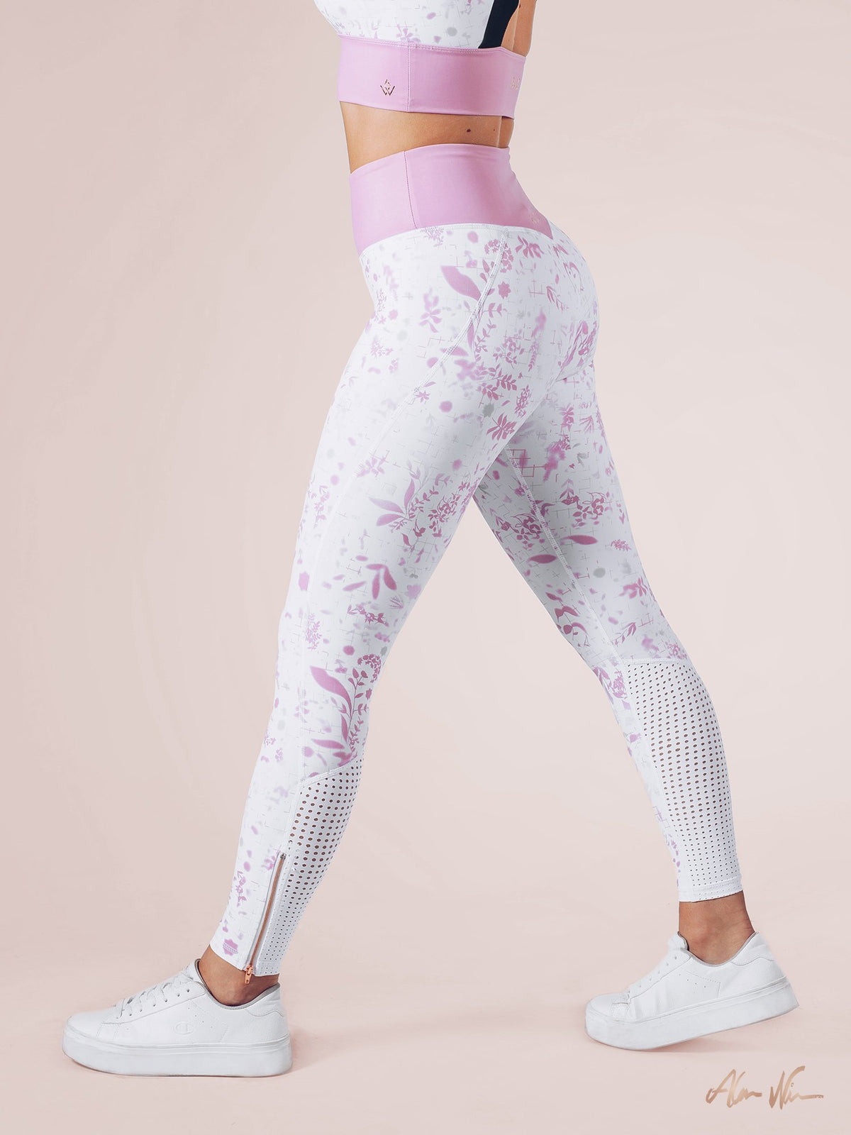 Workout Empire - Floral Leggings - Pearl - Seitlich