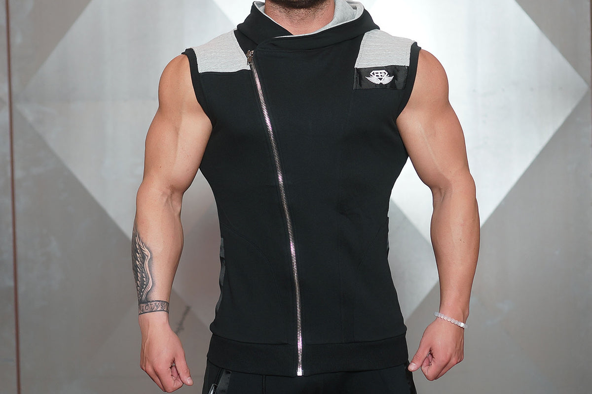 YUREI Sleeveless Vest – Black & Light Grey Accents - Vorderseite