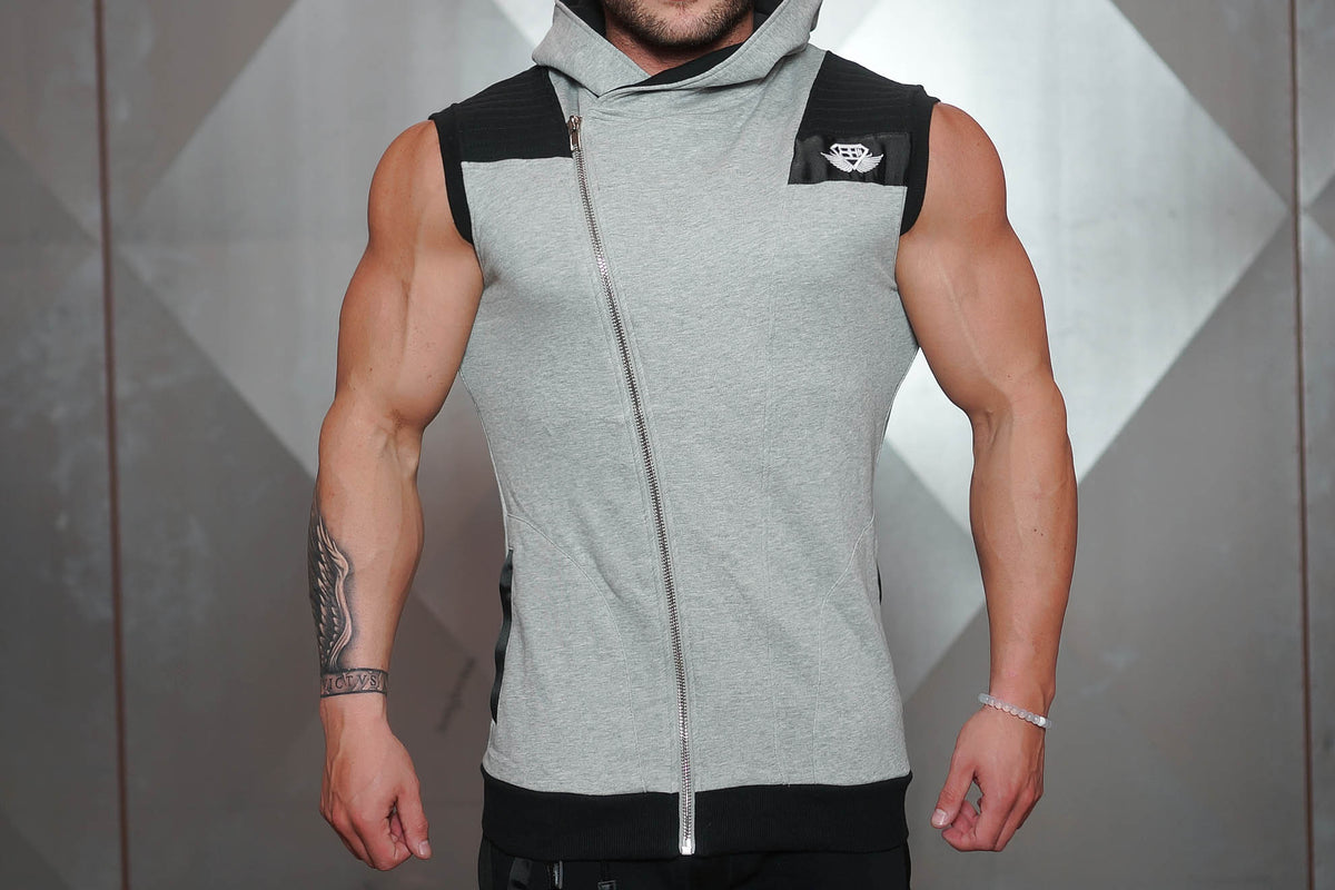 Body Engineers - YUREI Sleeveless Vest – Light Grey & Black Accents - Vorderseite